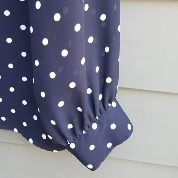 Chaus Navy/White Polka Dot Long Sleeve Blouse Size 12 - Picture 4 of 6